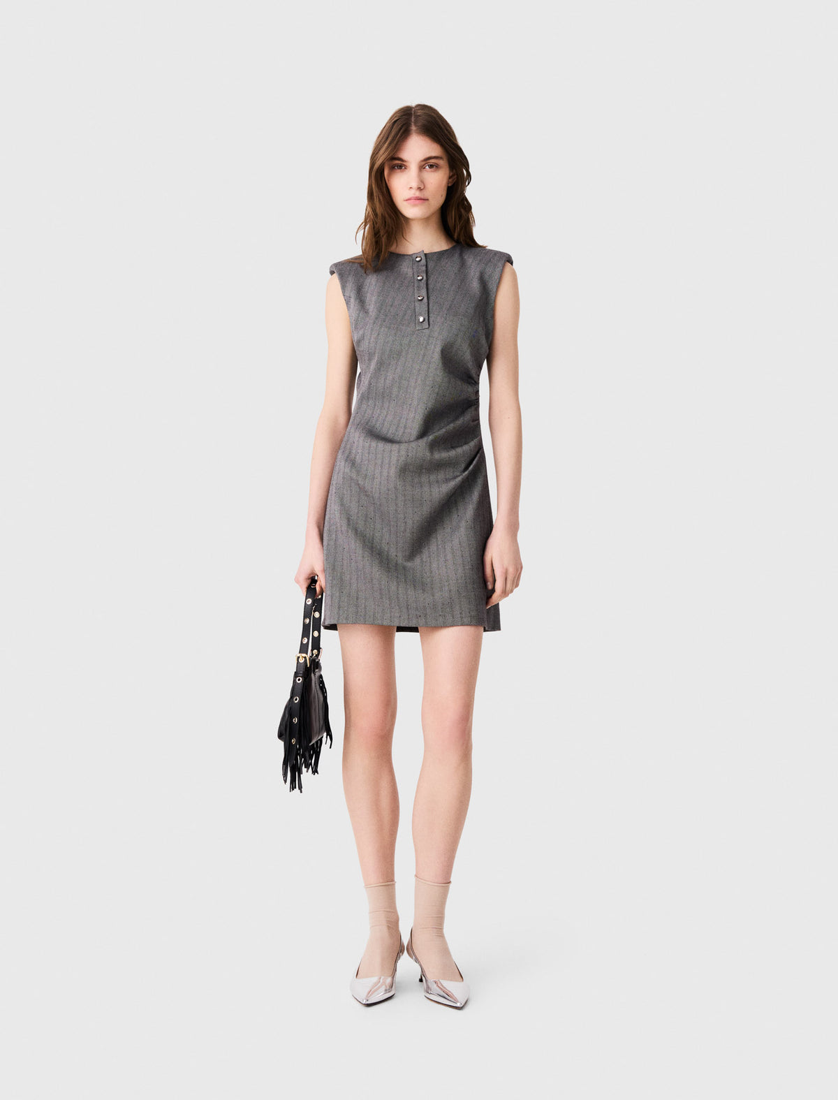 Short rhinestone tailored dress Grey