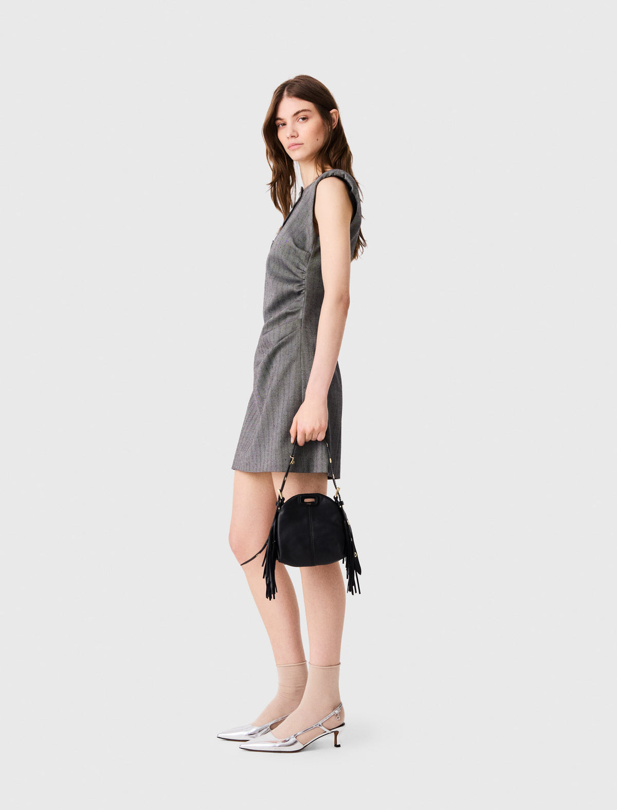 Short rhinestone tailored dress Grey