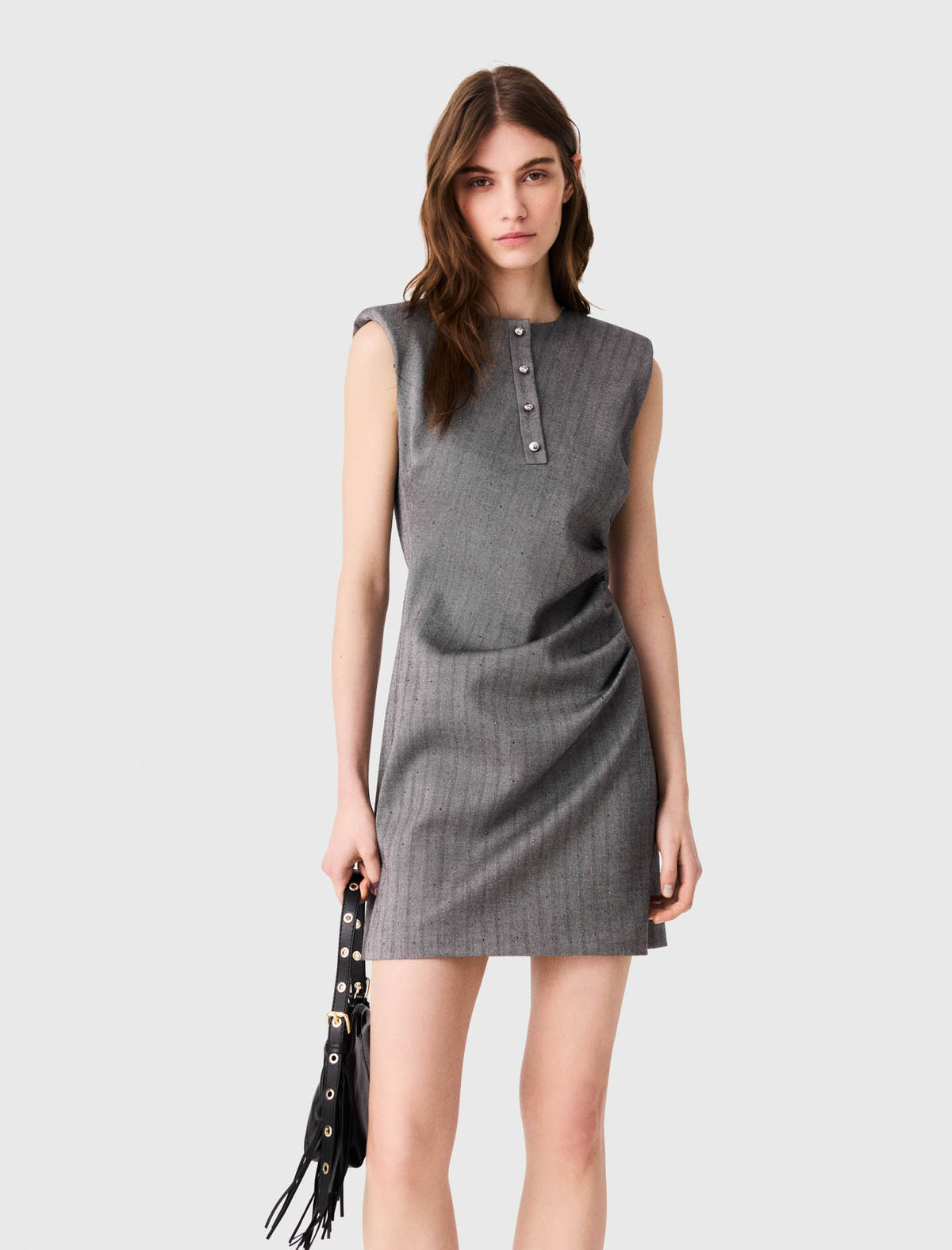 Short rhinestone tailored dress Grey