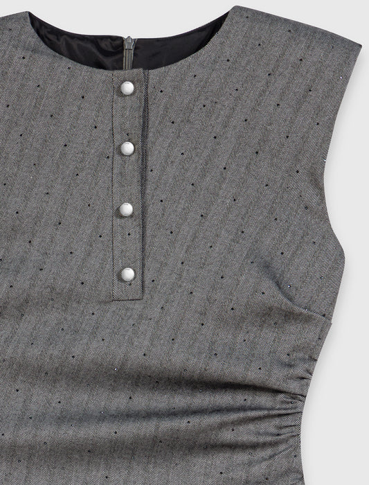 Short rhinestone tailored dress Grey