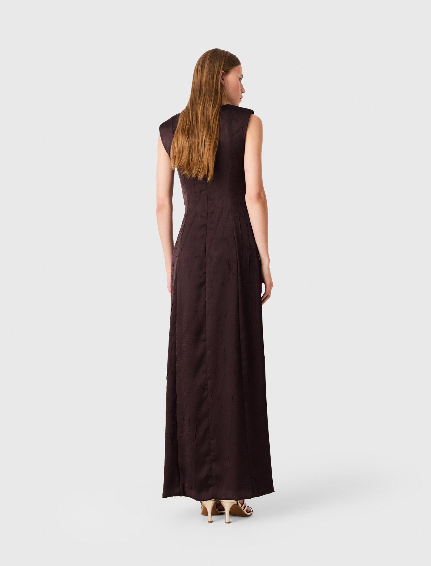 Satin-effect draped maxi dress Brown