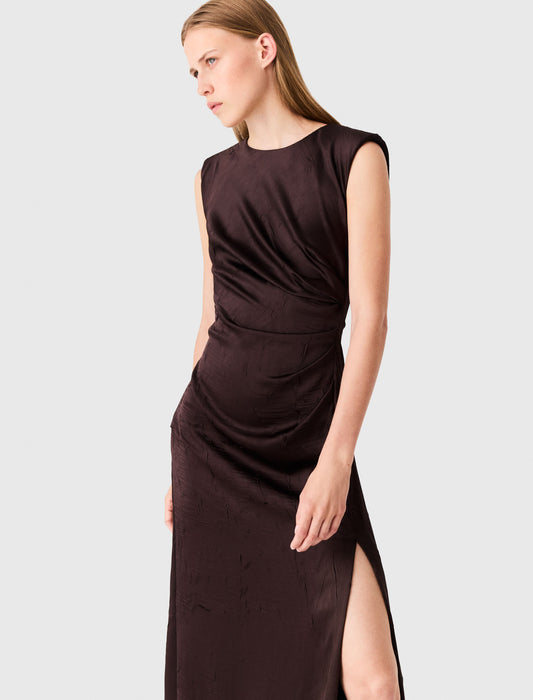 Satin-effect draped maxi dress Brown