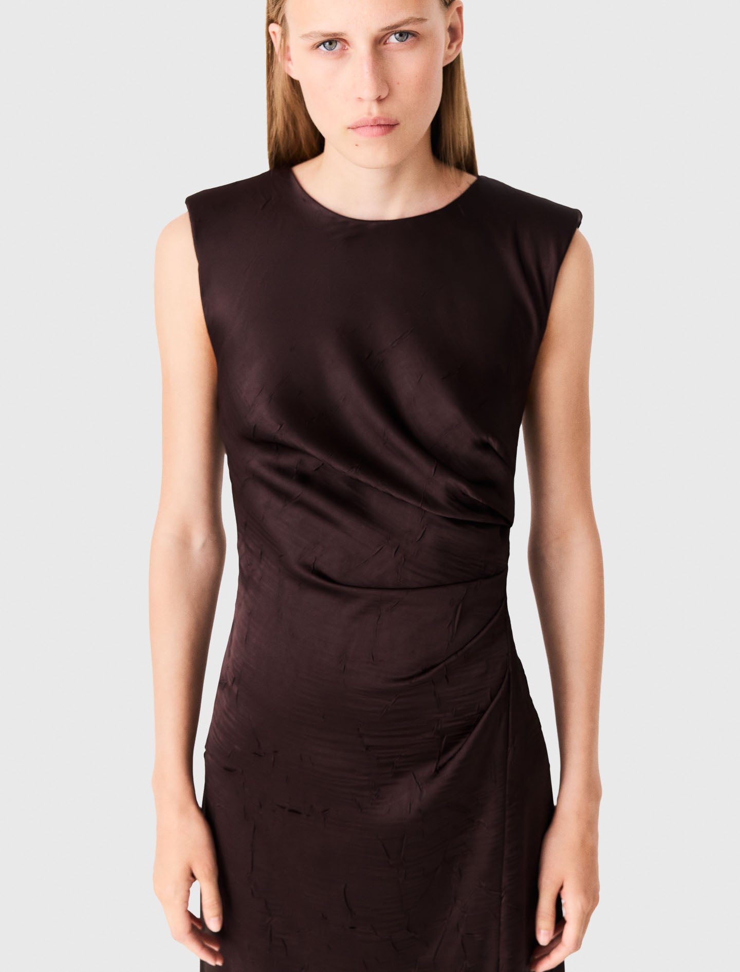 Satin-effect draped maxi dress Brown