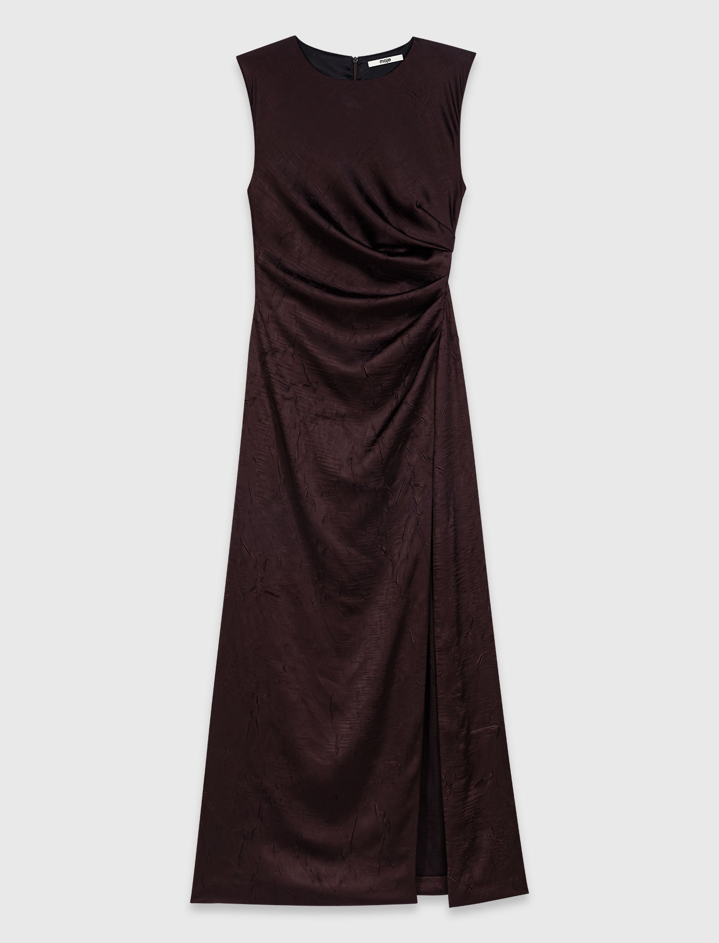 Satin-effect draped maxi dress Brown