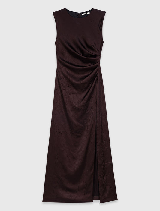 Satin-effect draped maxi dress Brown