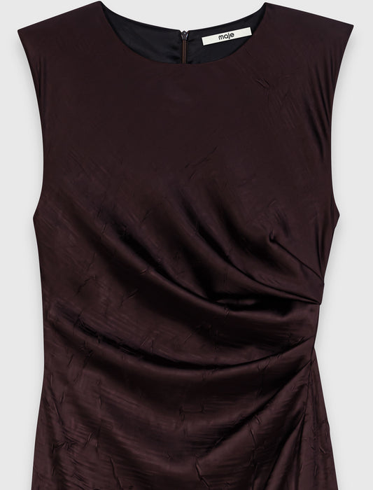 Satin-effect draped maxi dress Brown