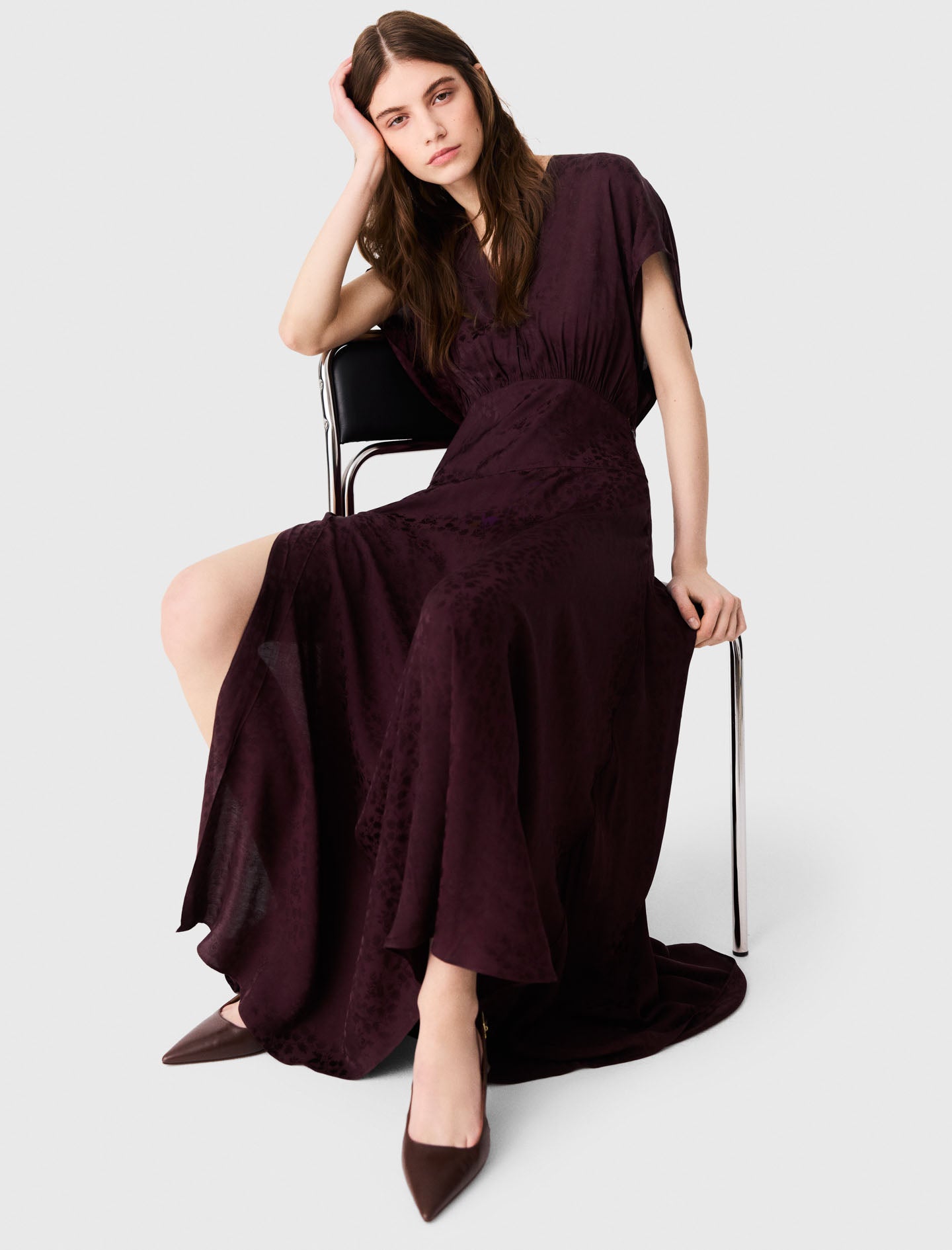Jacquard print maxi dress Burgundy