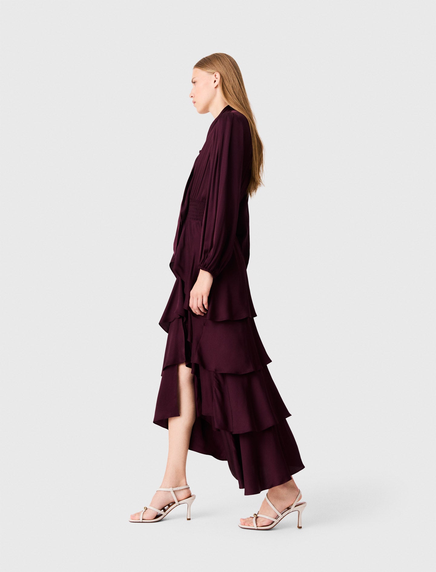 Ruffled maxi dress Burgundy