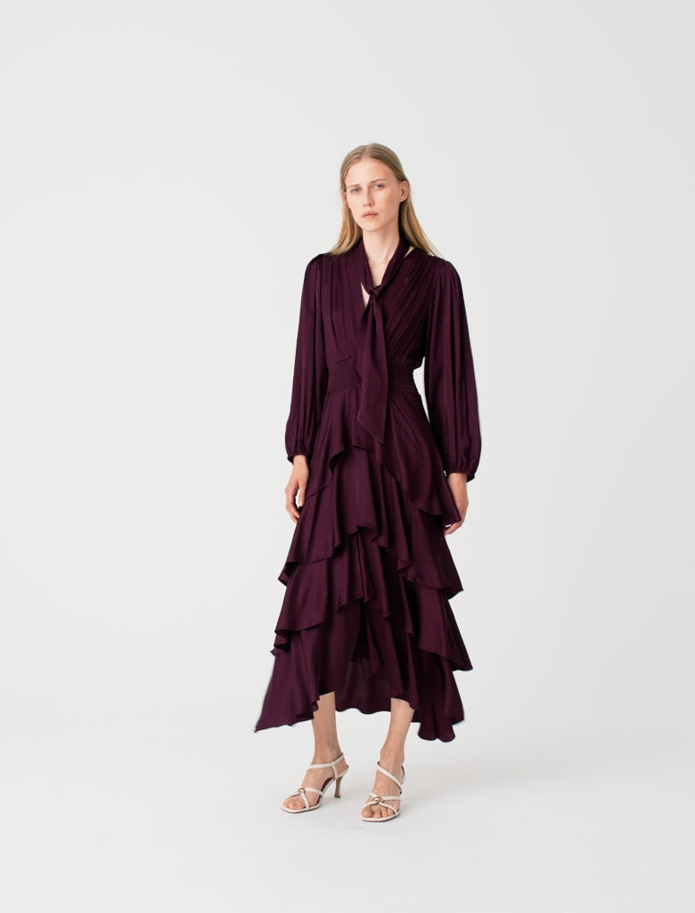 Ruffled maxi dress Burgundy