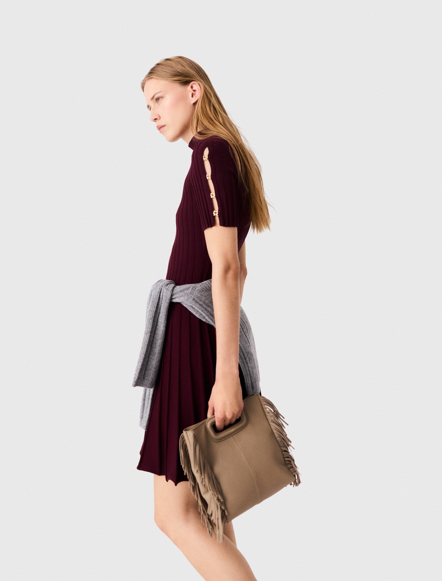 High-neck short skater dress Burgundy