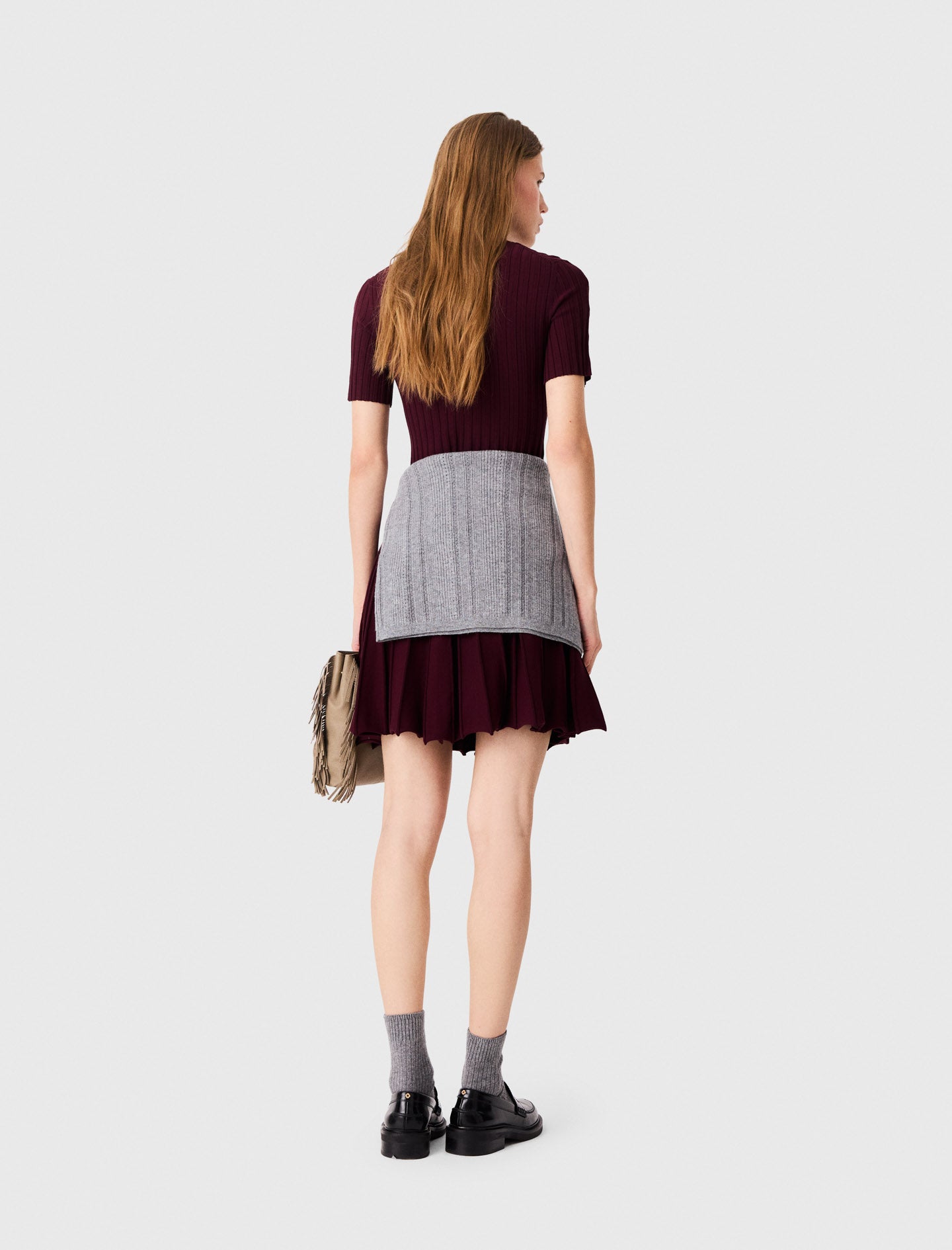 High-neck short skater dress Burgundy