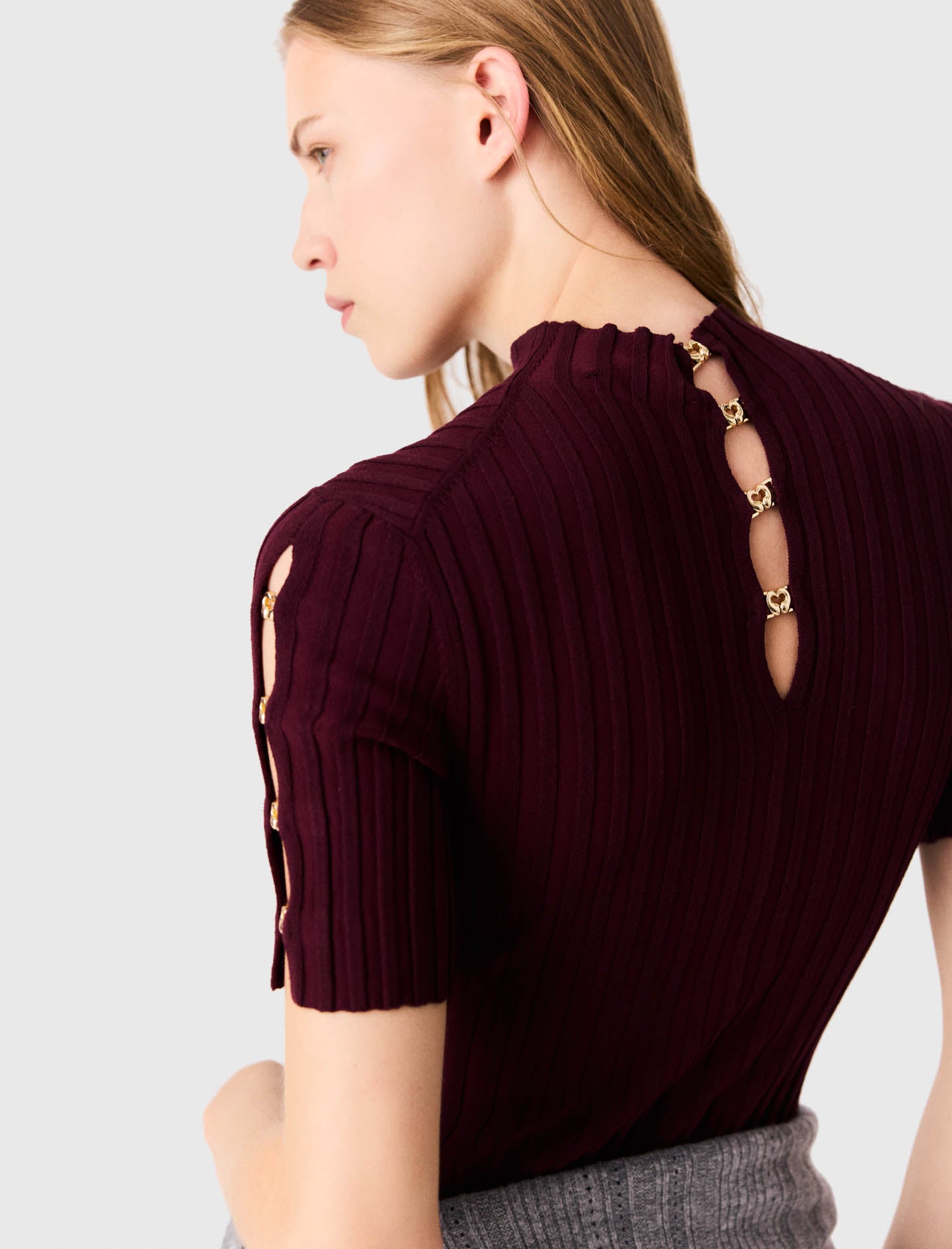 High-neck short skater dress Burgundy
