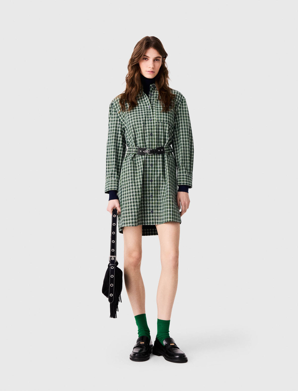 Short shirt dress with rhinestones Green