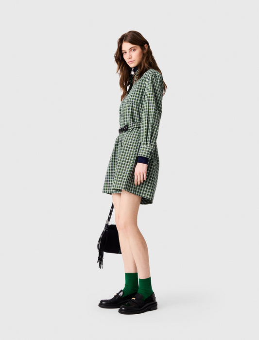 Short shirt dress with rhinestones Green