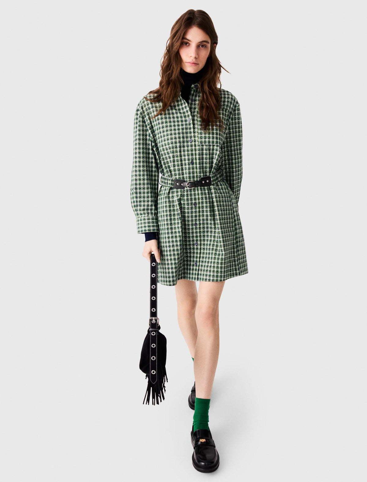 Short shirt dress with rhinestones Green