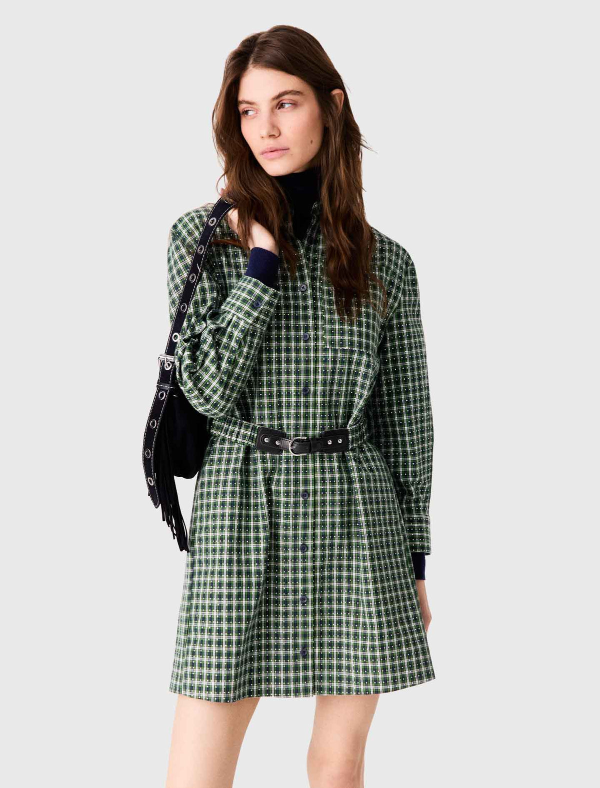 Short shirt dress with rhinestones Green