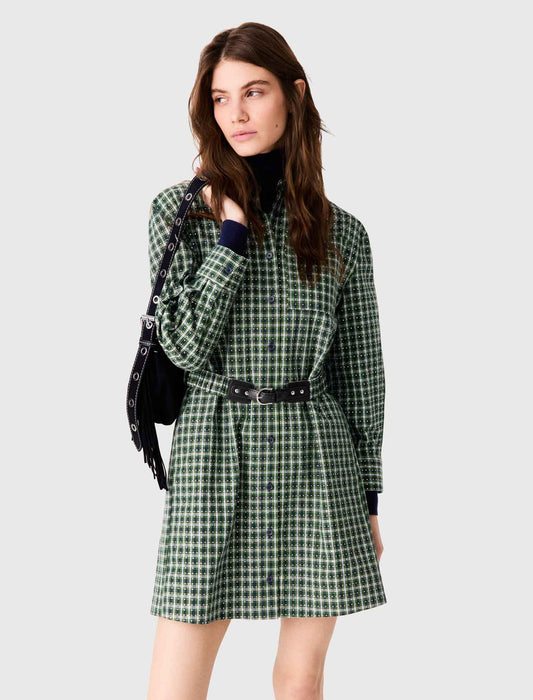 Short shirt dress with rhinestones Green