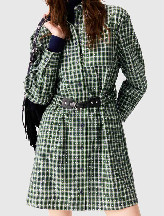 Short shirt dress with rhinestones Green