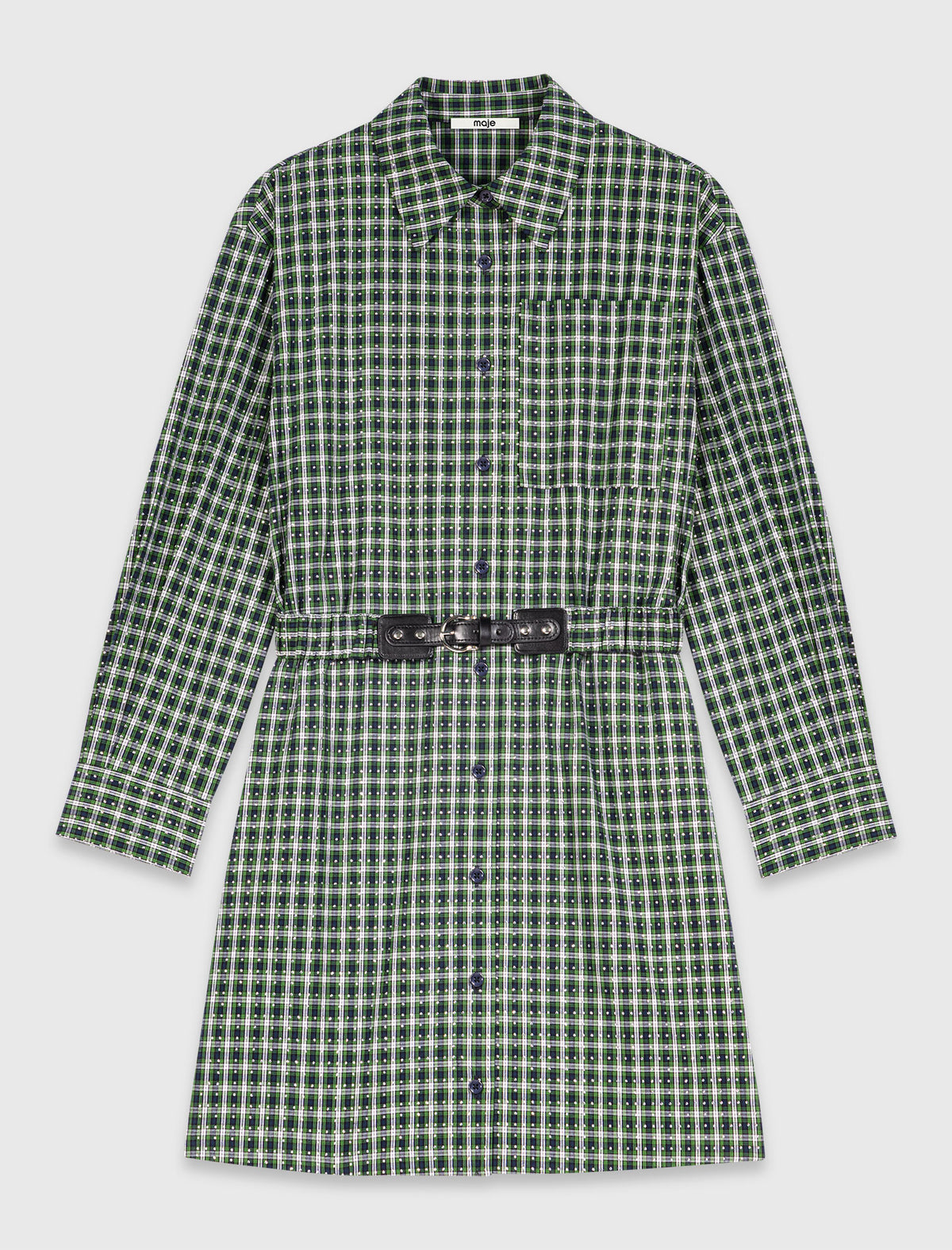 Short shirt dress with rhinestones Green