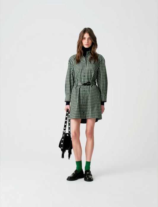 Short shirt dress with rhinestones Green