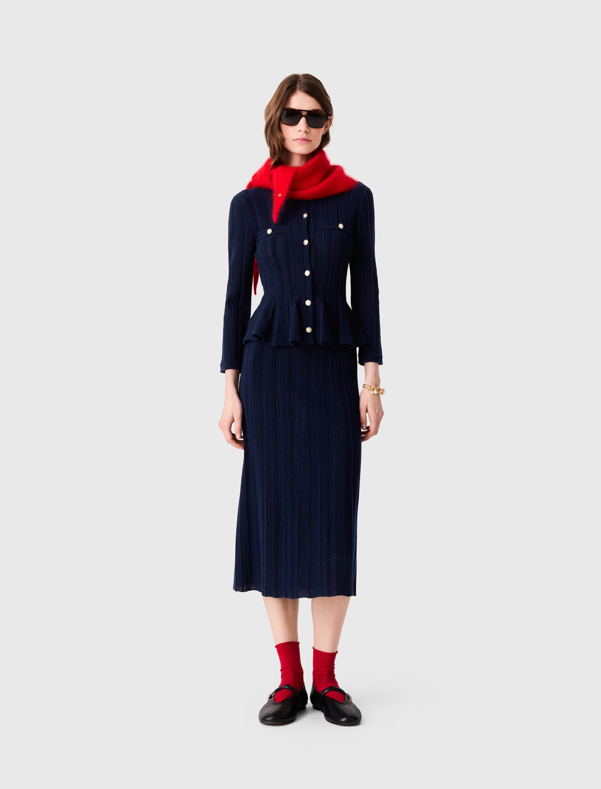 Knit dress with peplum waist Navy
