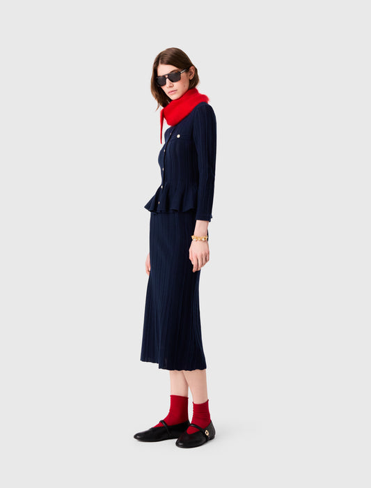 Knit dress with peplum waist Navy