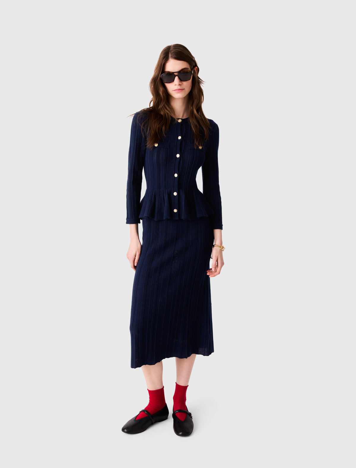 Knit dress with peplum waist Navy