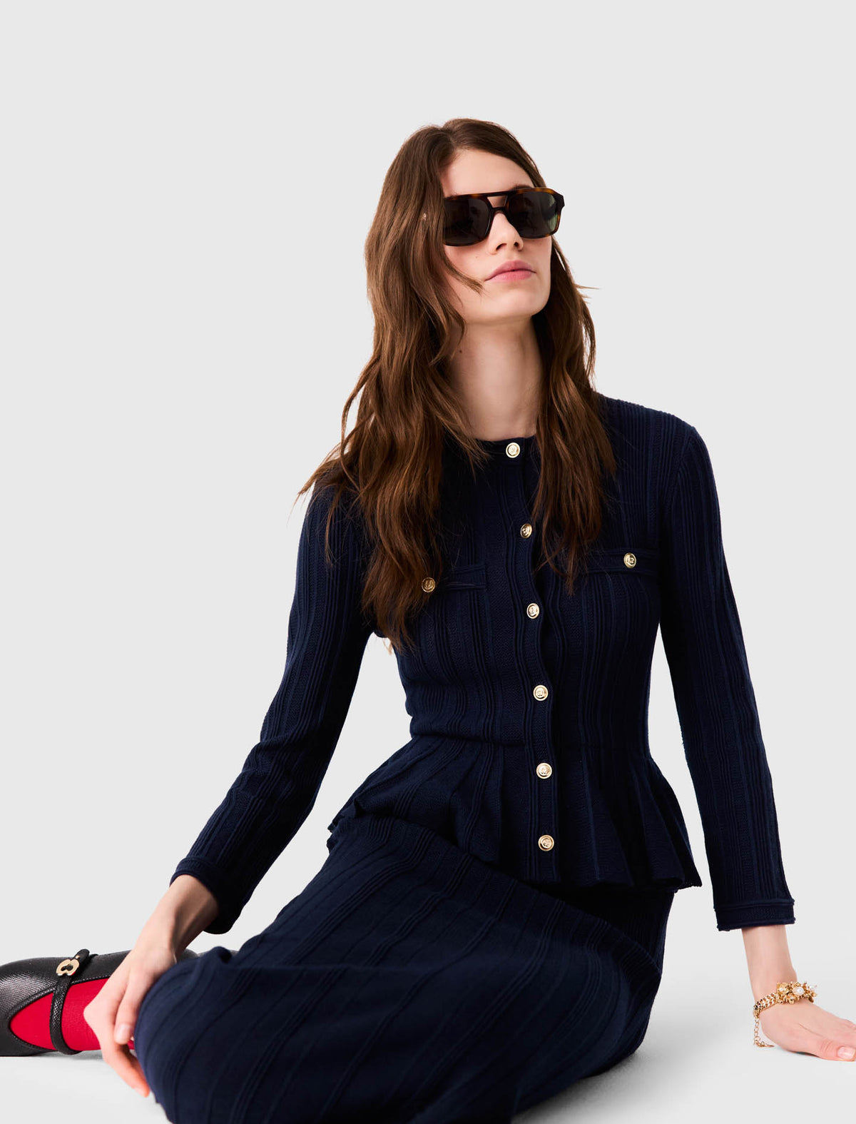 Knit dress with peplum waist Navy