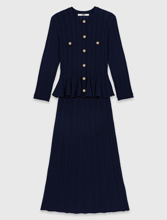 Knit dress with peplum waist Navy