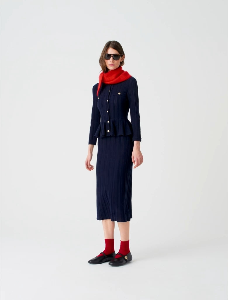 Knit dress with peplum waist Navy