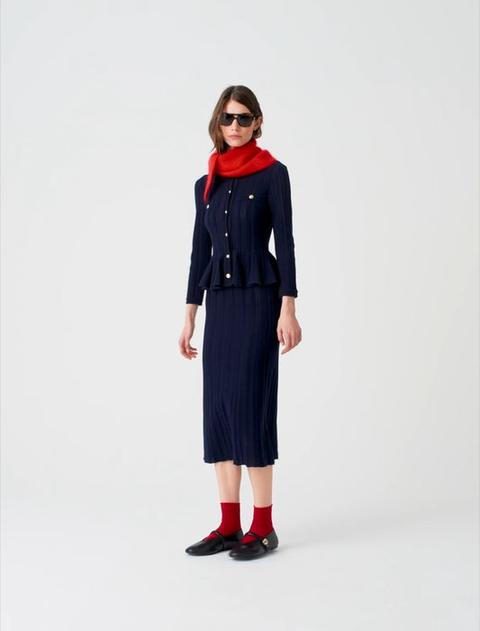 Knit dress with peplum waist Navy
