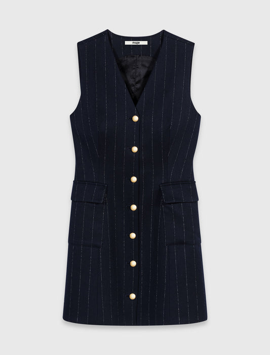 Sleeveless tailored lurex dress Navy