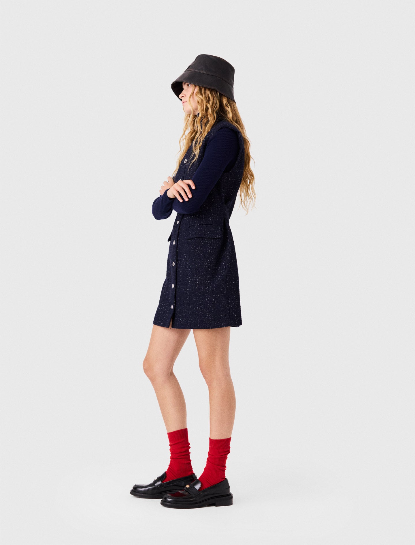 Short lurex tweed dress Navy