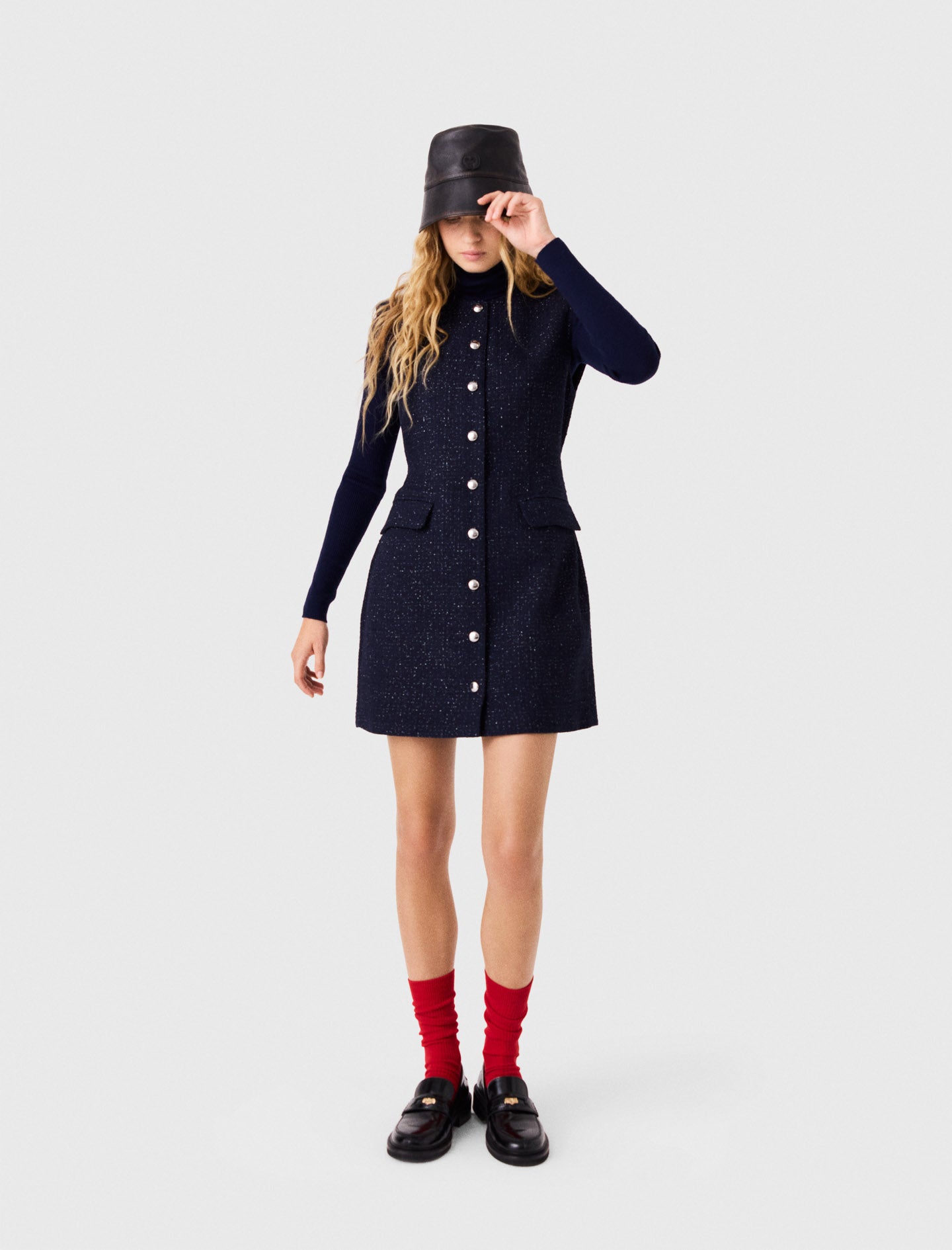 Short lurex tweed dress Navy