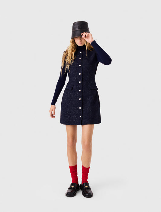 Short lurex tweed dress Navy