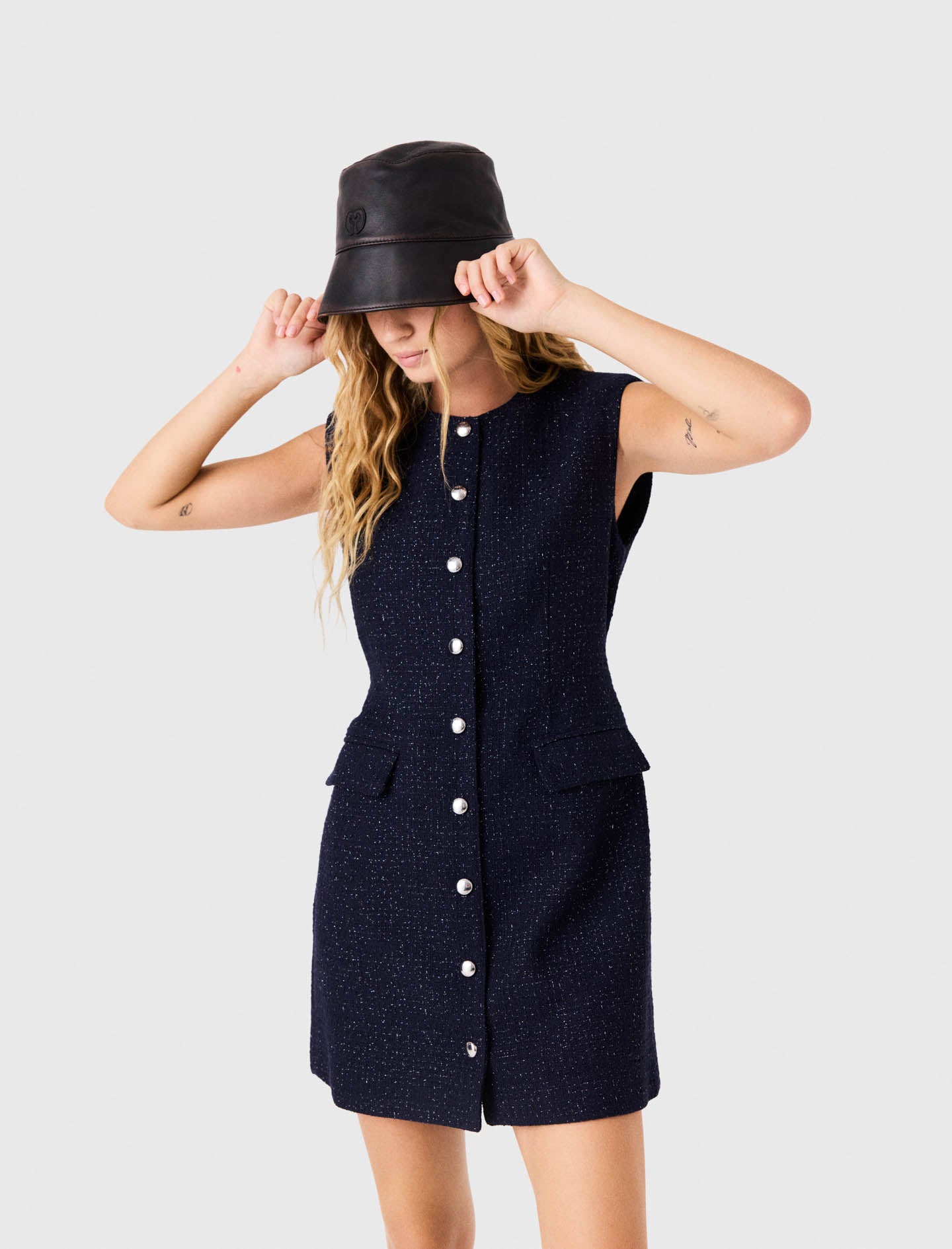 Short lurex tweed dress Navy