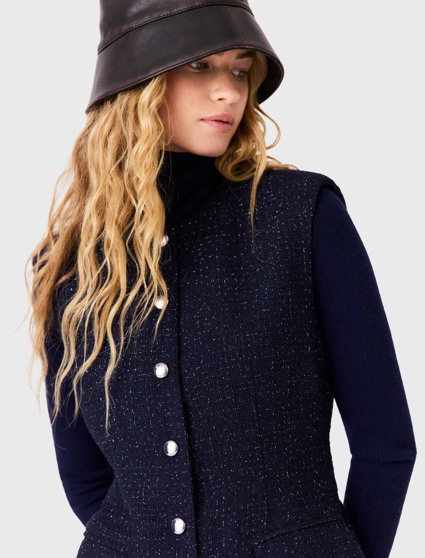 Short lurex tweed dress Navy