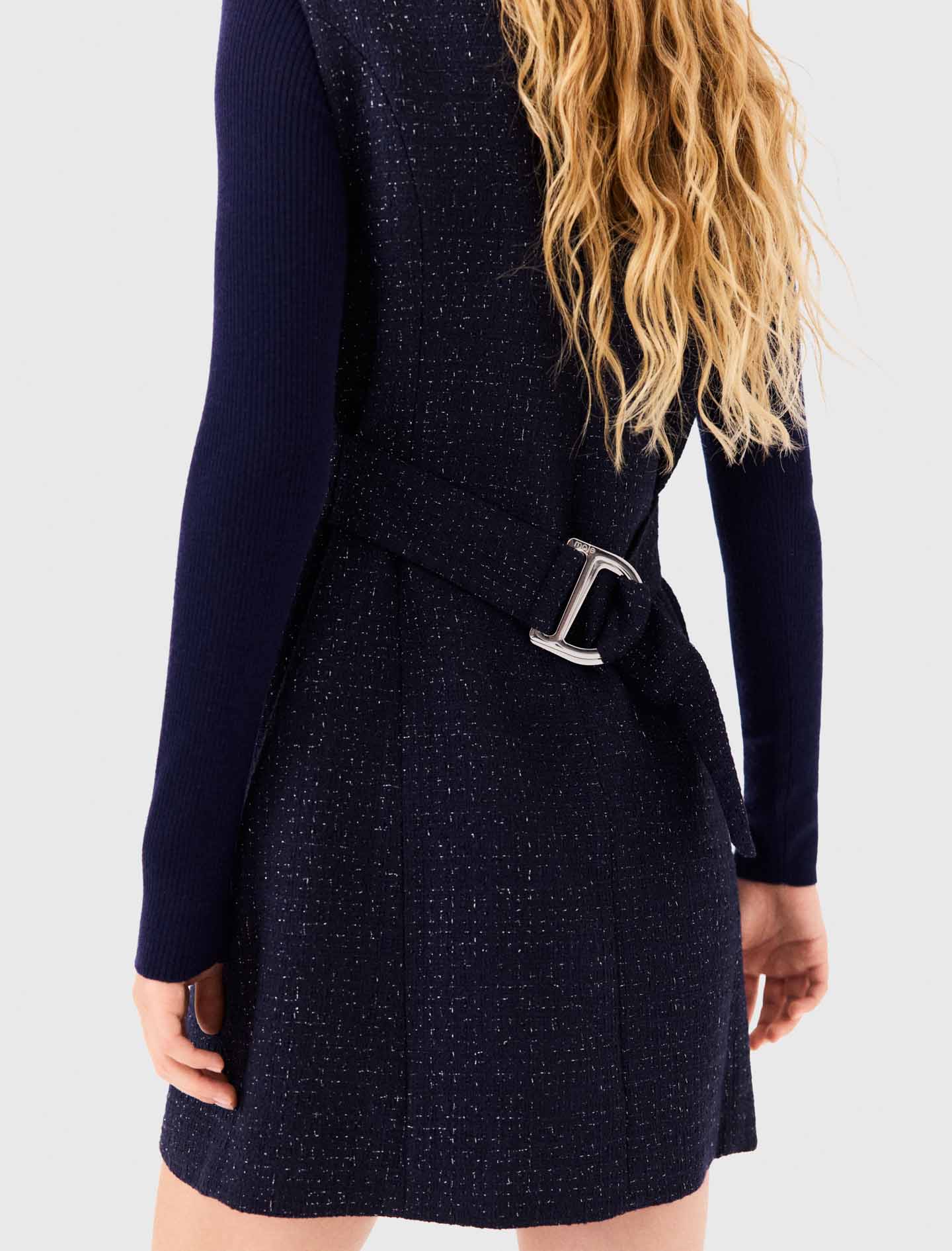 Short lurex tweed dress Navy