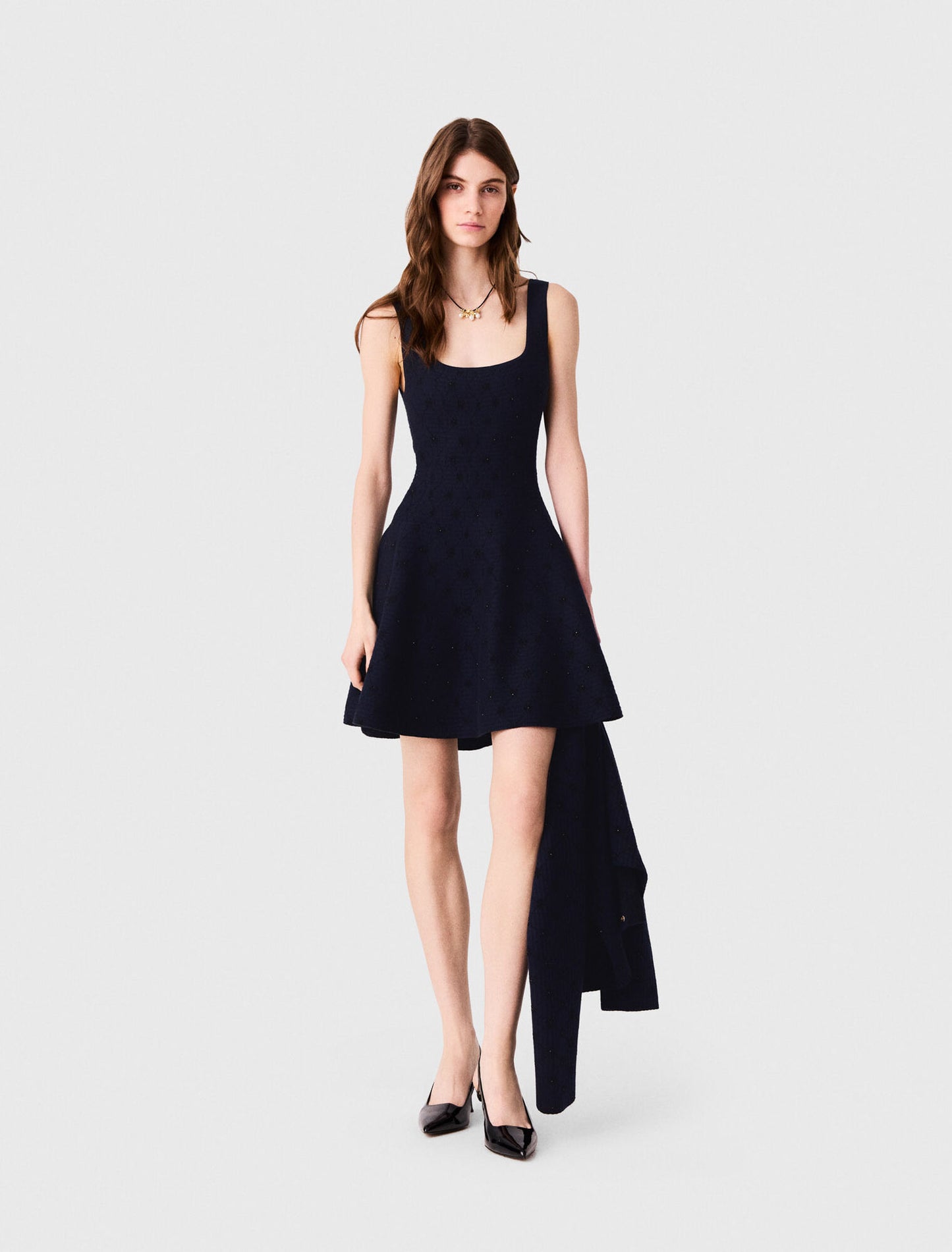 Short jacquard skater dress Navy