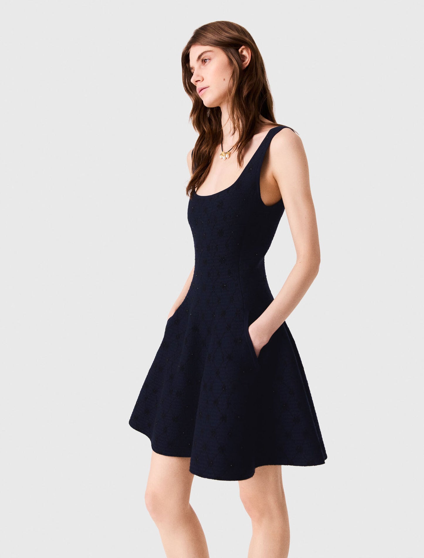 Short jacquard skater dress Navy