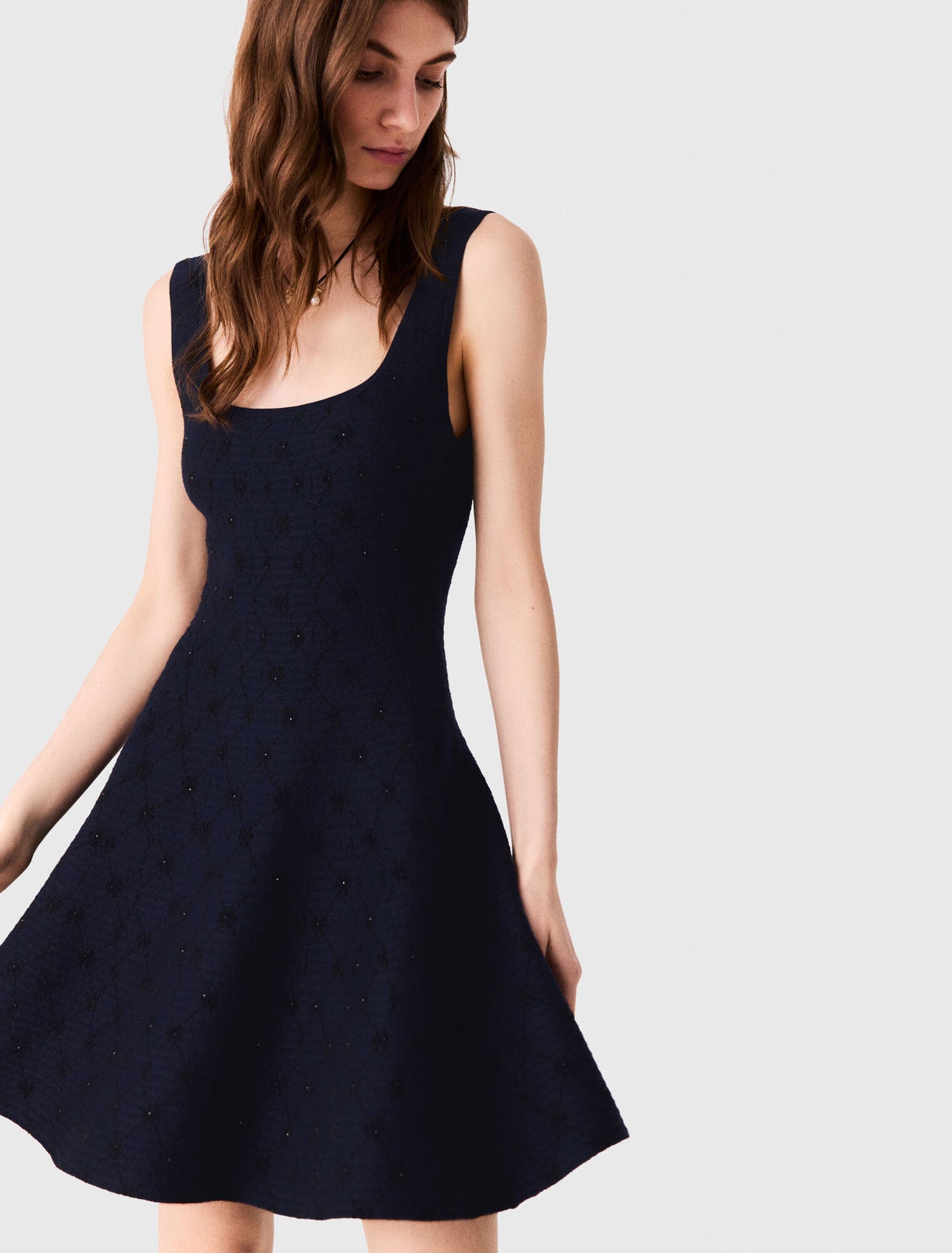 Short jacquard skater dress Navy