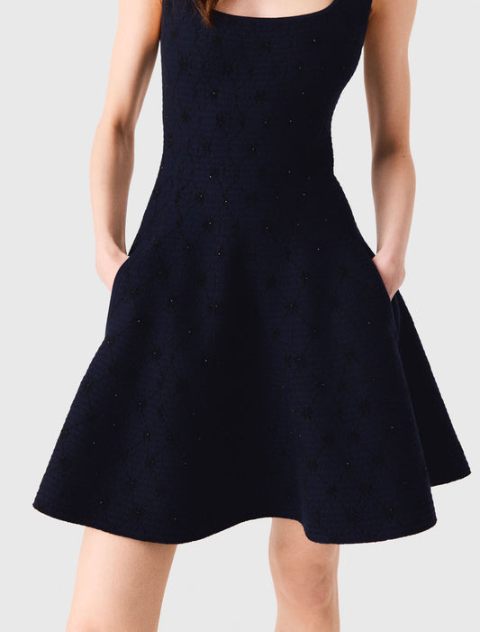 Short jacquard skater dress Navy