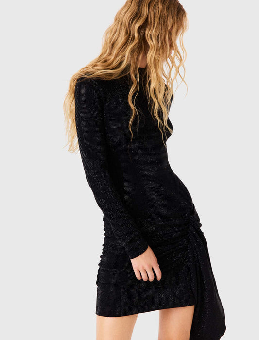 Short dress with rhinestones and a bow Black
