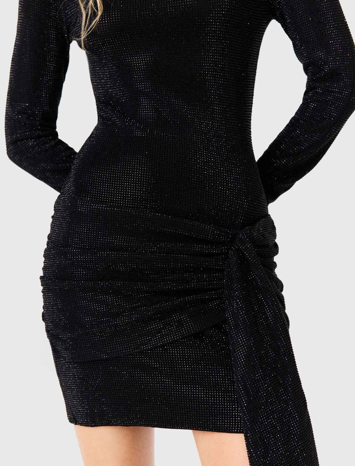 Short dress with rhinestones and a bow Black