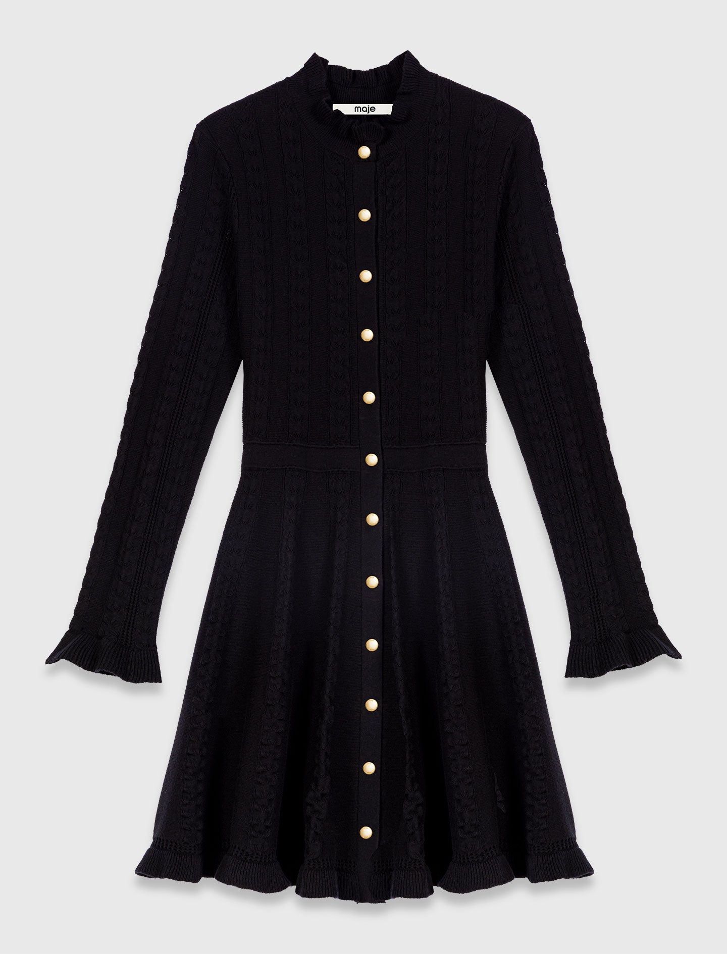 Short knit dress with buttons Black