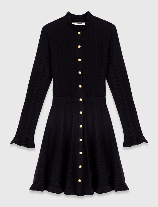 Short knit dress with buttons Black