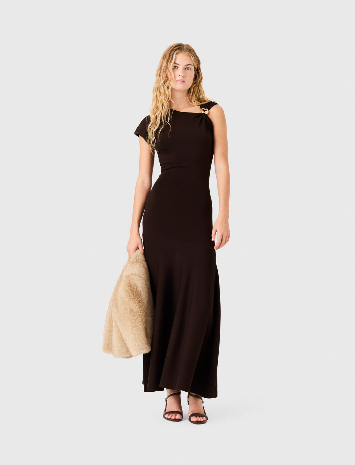 Asymmetrical jersey dress Dark Brown