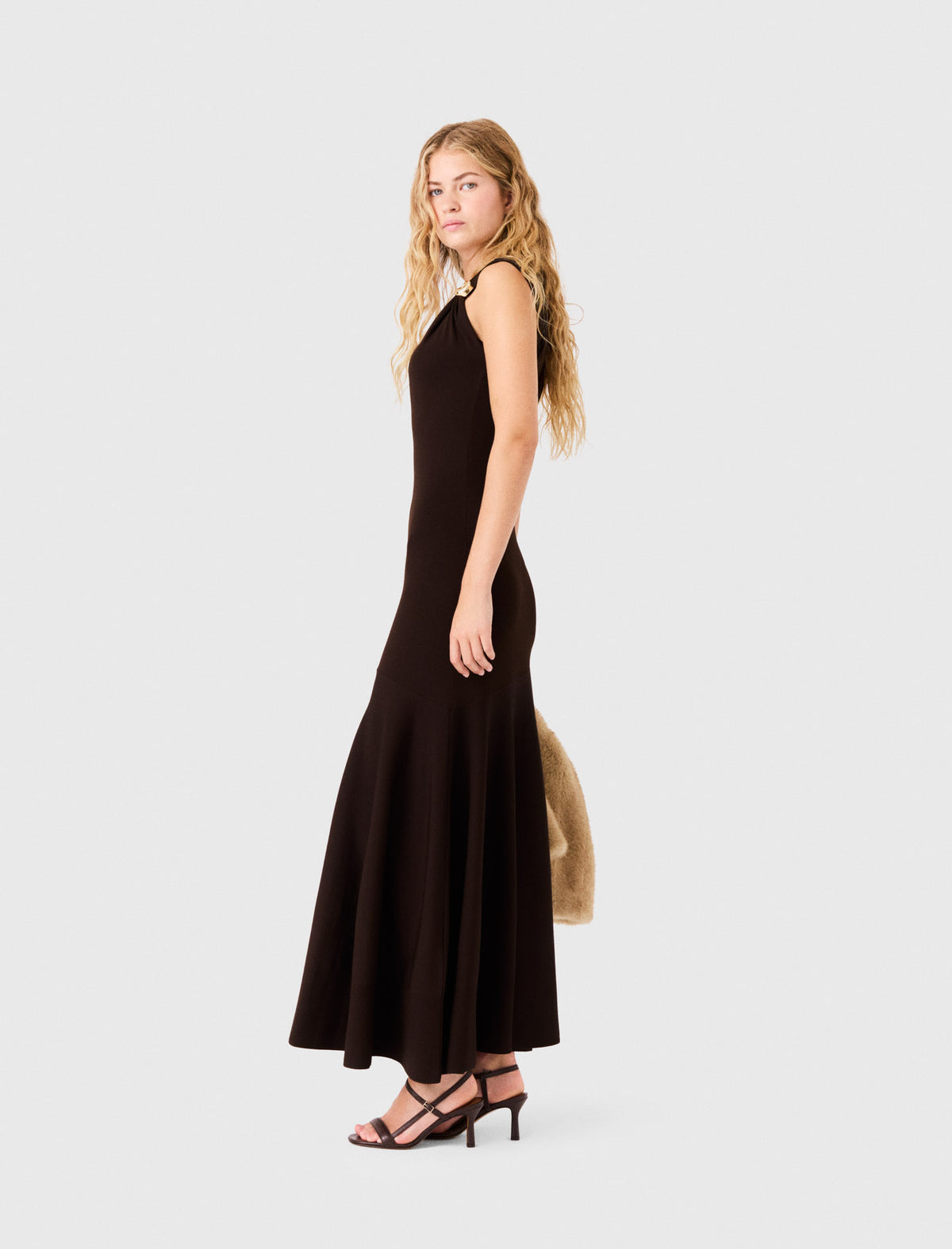 Asymmetrical jersey dress Dark Brown
