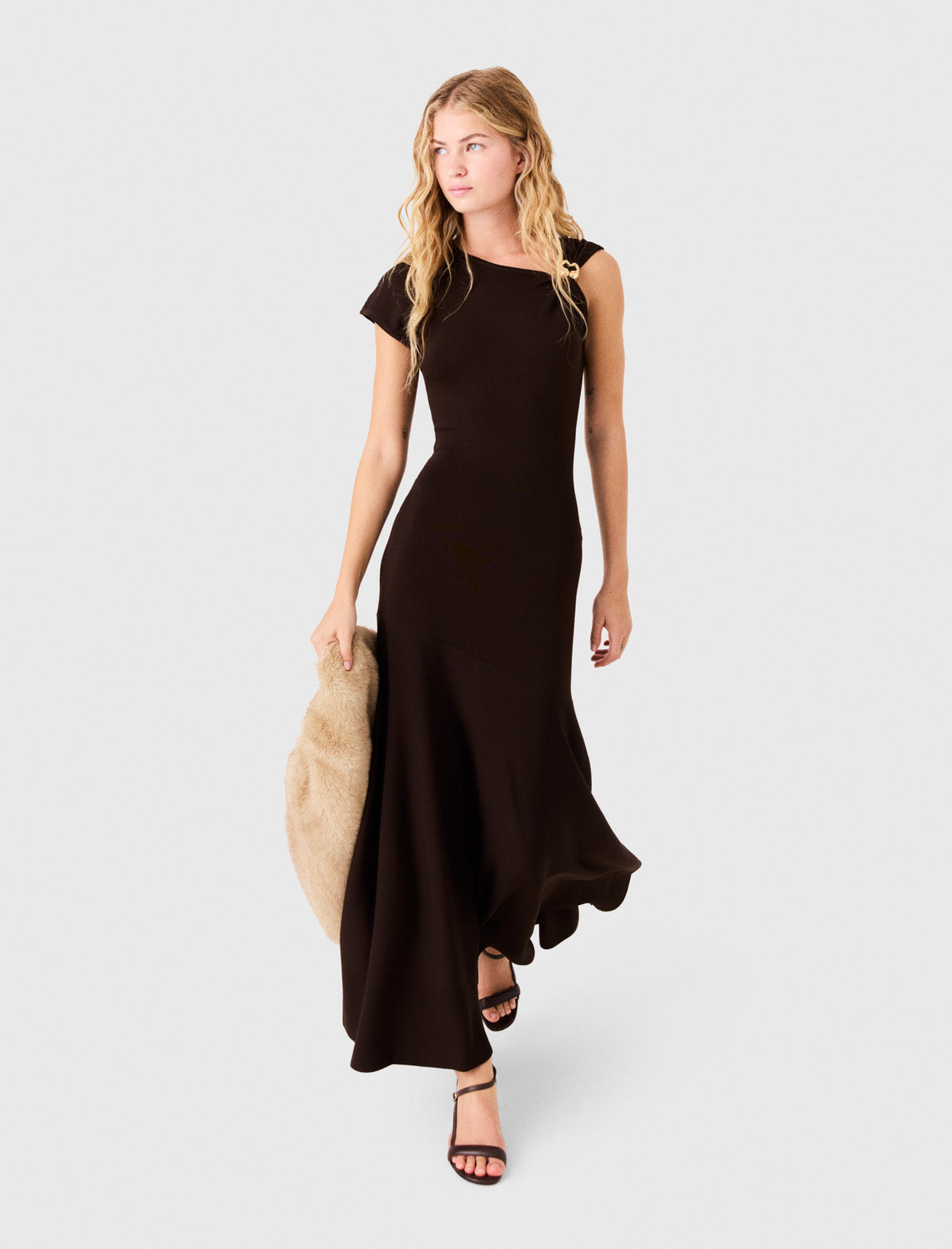 Asymmetrical jersey dress Dark Brown
