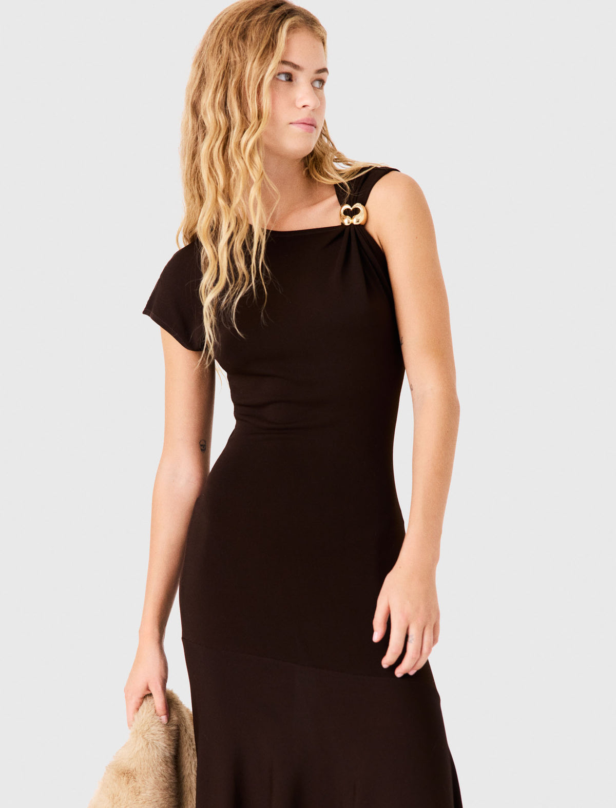 Asymmetrical jersey dress Dark Brown
